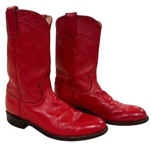 Vintage Justin Red Leather Western Cowboy Boots Rodeo Festival Sz 6.5B